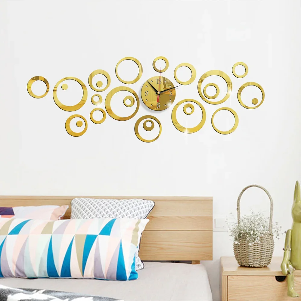 3D Stereo Acrylic Mirror Large Size Wall Clock Bubble Circle Mute Creative Living Room Bedroom Decoration Watch Fashion Fun - view 3