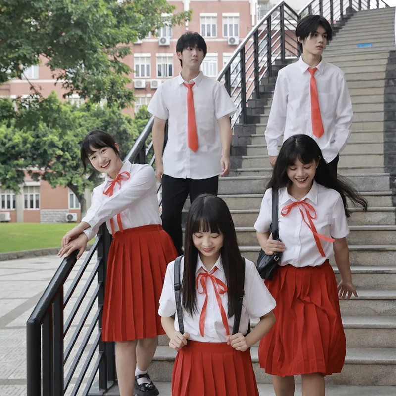 Preppy Style School Uniform Set for Junior & Senior Students, Ideal for National Day Performance, Red Song Chorus&Sports Events