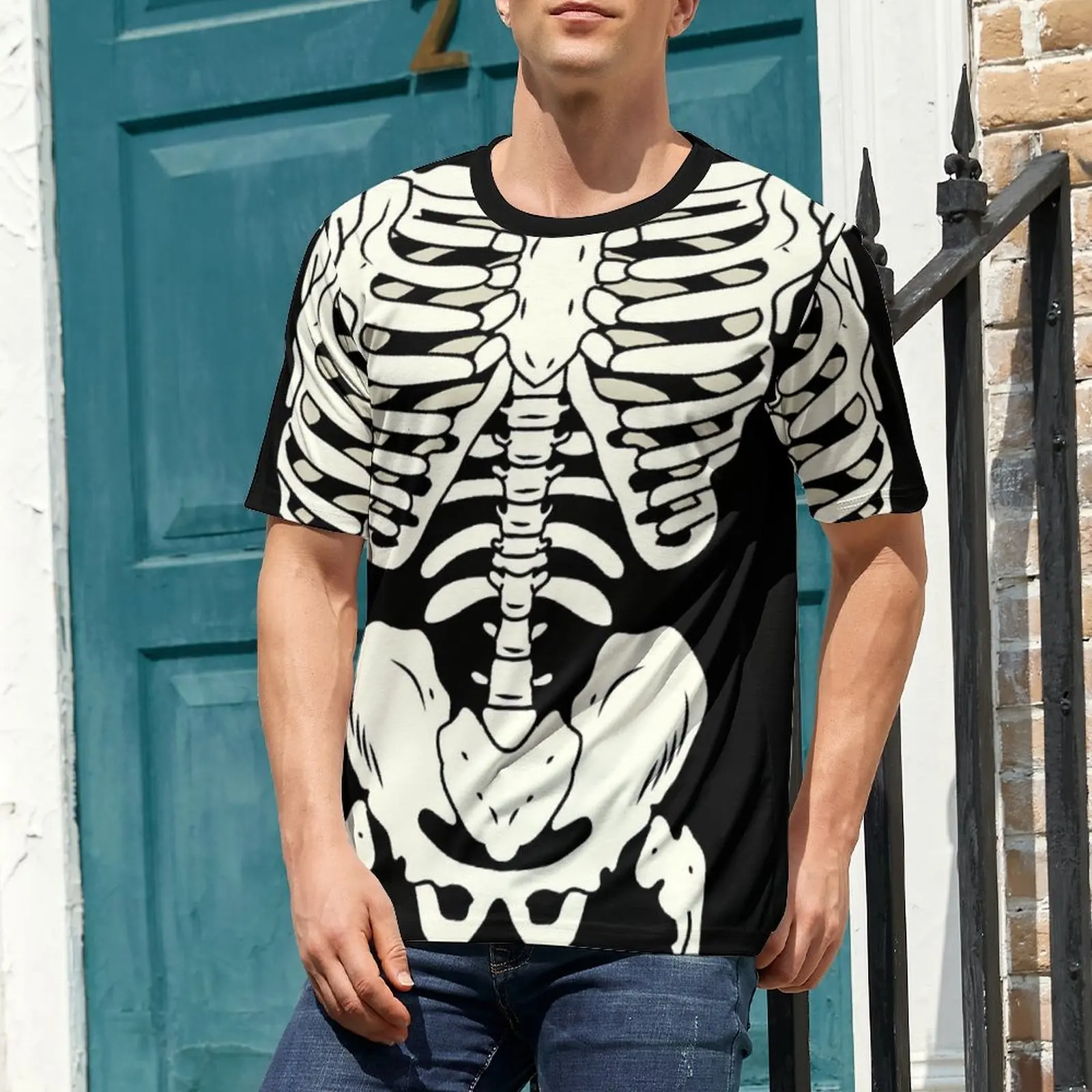 Premium T-Shirt Skeleton T Shirts Bones Print Basic Harajuku Tees For Men Short Sleeve Pattern Plus Size Clothes