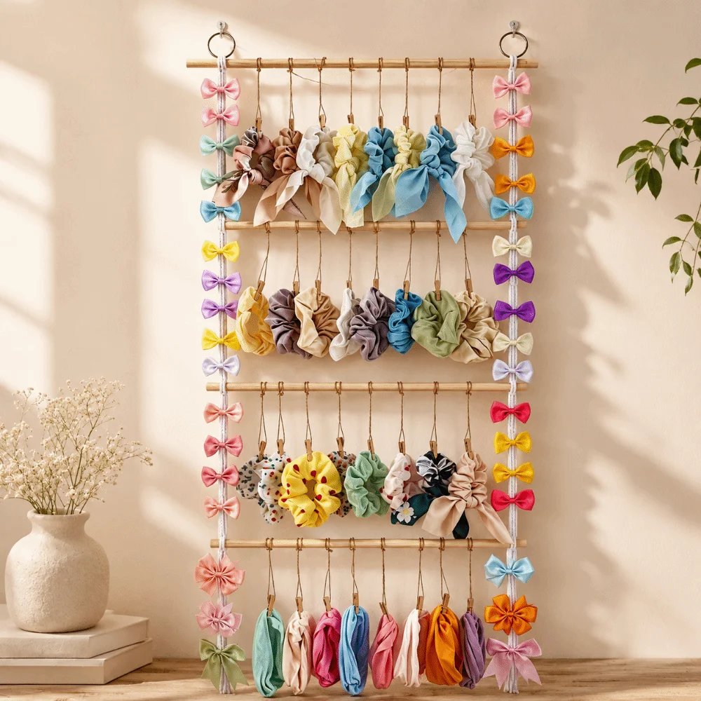Creative Hair Accessory Storage Rack Macrame Boho Style Hair Clip Storage Rack Decorative Wall Mounted Headband Organizer