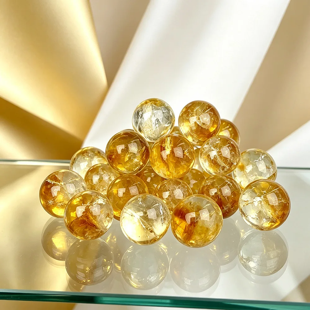 5 PC Natural Citrine Mini Sphere Hand Polished Transparent Crystal Ball Stone Ornament Desktop Display Collectible Craft Gift