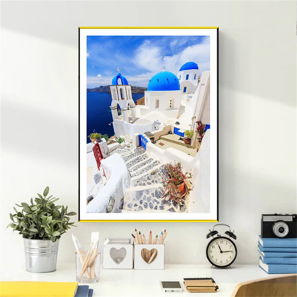 مجموعة من 3 ملصقات مطبوعة يونانية على شكل جزيرة يونانية صور ملصقات سفر Kefalonia قماش يطبع سانتوريني كوس ديكور منزلي هدية عيد ميلاد #4