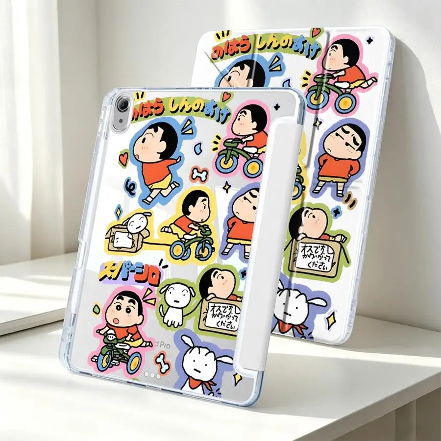 With Pen Slot Cover Tablet Case For Samsung Galaxy Tab A11 A9 Plus S8 A8 S9 Plus S7 FE S10 Lite C-CrayonS S-ShinChanS Cute