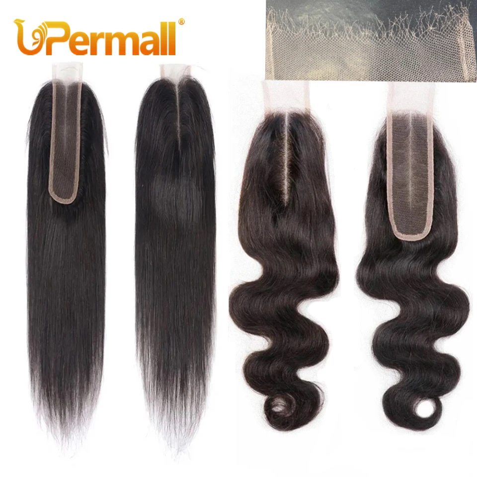 Upermall Perruque Naturelle Brésilienne avec Closure en Dentelle, Cheveux Lisses, 9x6, 2x6, Pré-Plumé, Peut Être Atteinte, Partie Profonde