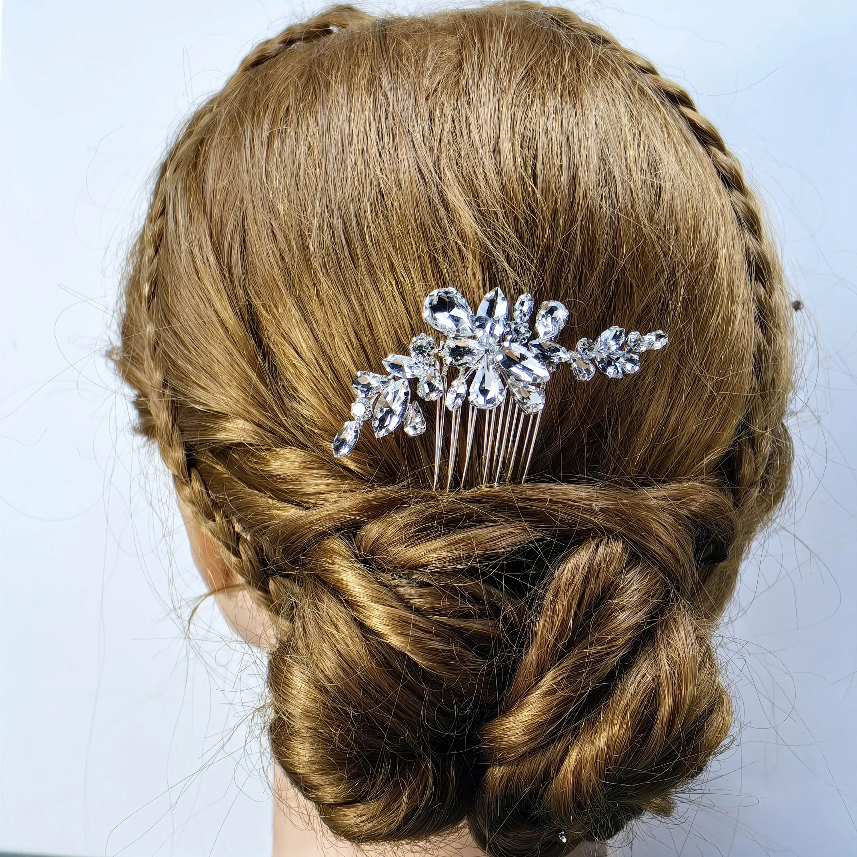 Peigne à cheveux de mariage en cristal pour patients, diadème argenté, ornement de cheveux en perles de biscuits, peigne latéral de demoiselle d'honneur, ornement de cheveux féminins, S