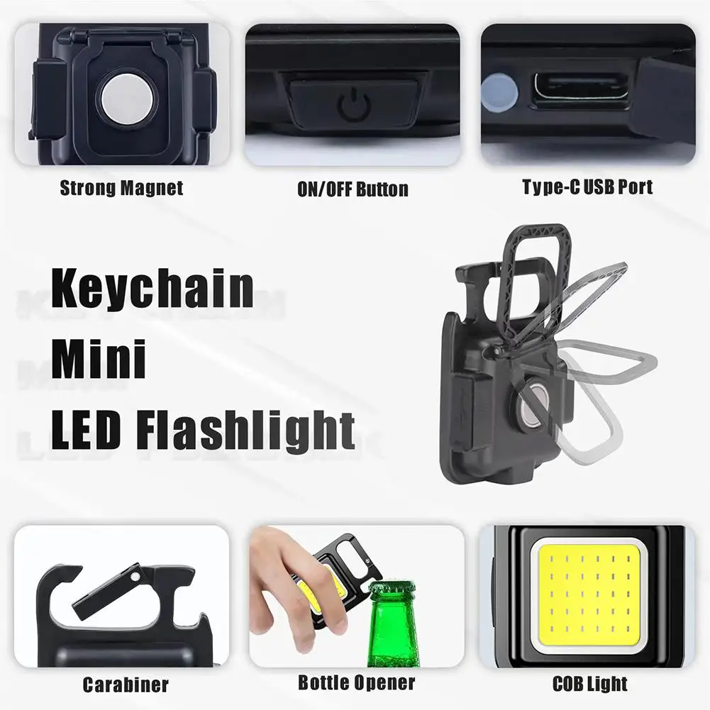 COB Lantern Mutifuction Portable Flashlight Pocket Work Light Outdorr Camping Fishing Climbing LED Light Bottle Opener Hook