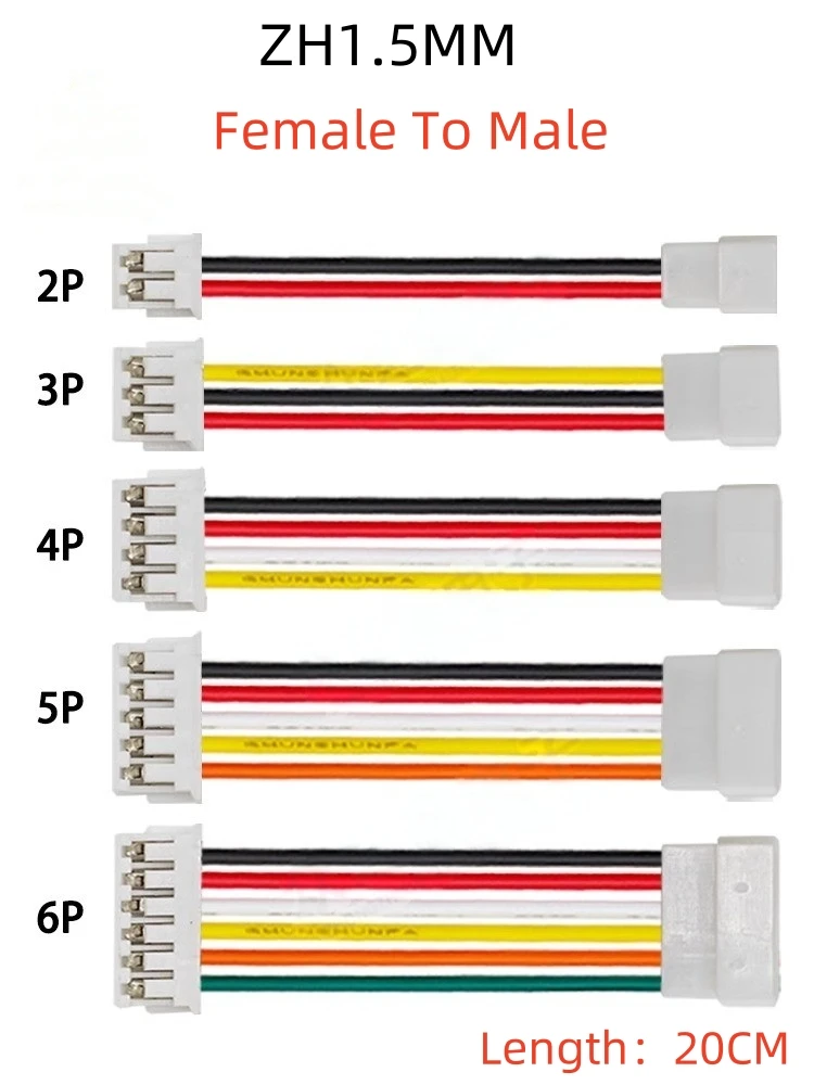 5pcs Jst Zh1.5 Female To Male Adapter Conversion Line Connector With 200mm Extension Cable 20cm 2p 3p 4p 5p 6p