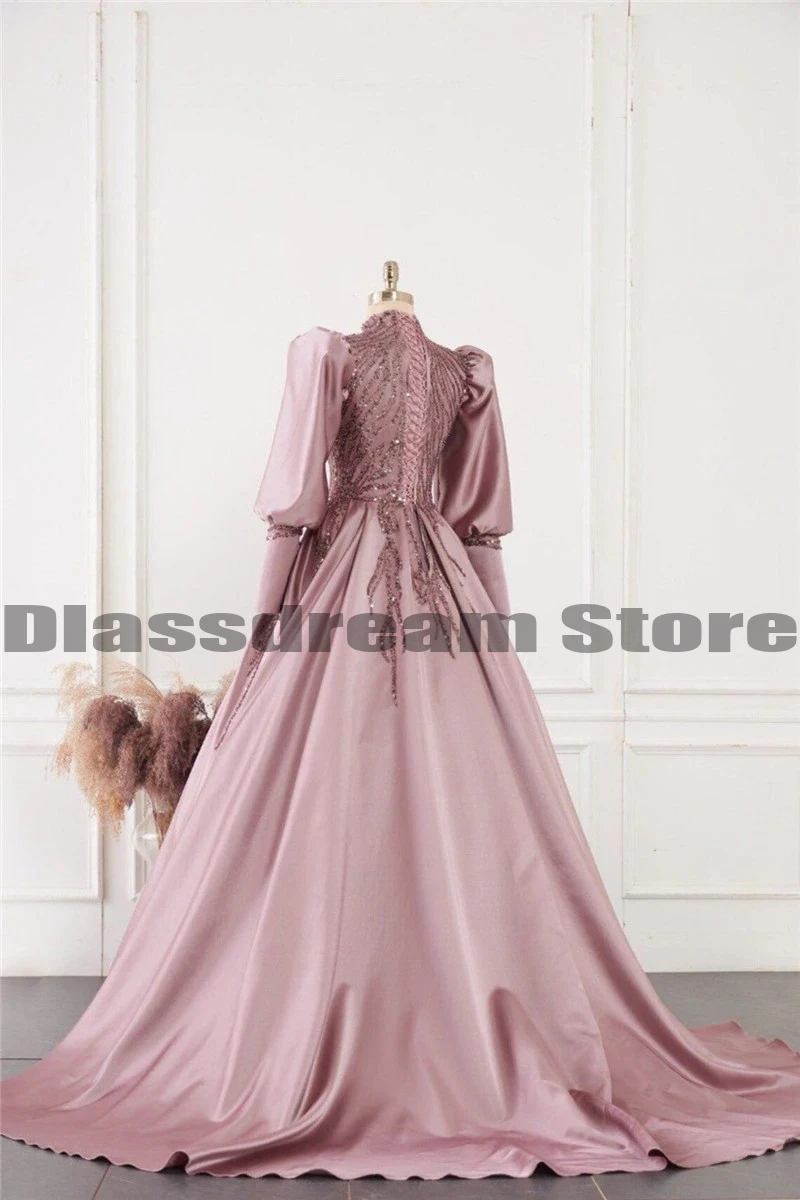 2023 Women\'s Elegant Evening Dresses Muslim Princess Satin A-Line Lace Applique Prom Gowns Bridesmaid Welcome Guest вечернее пла
