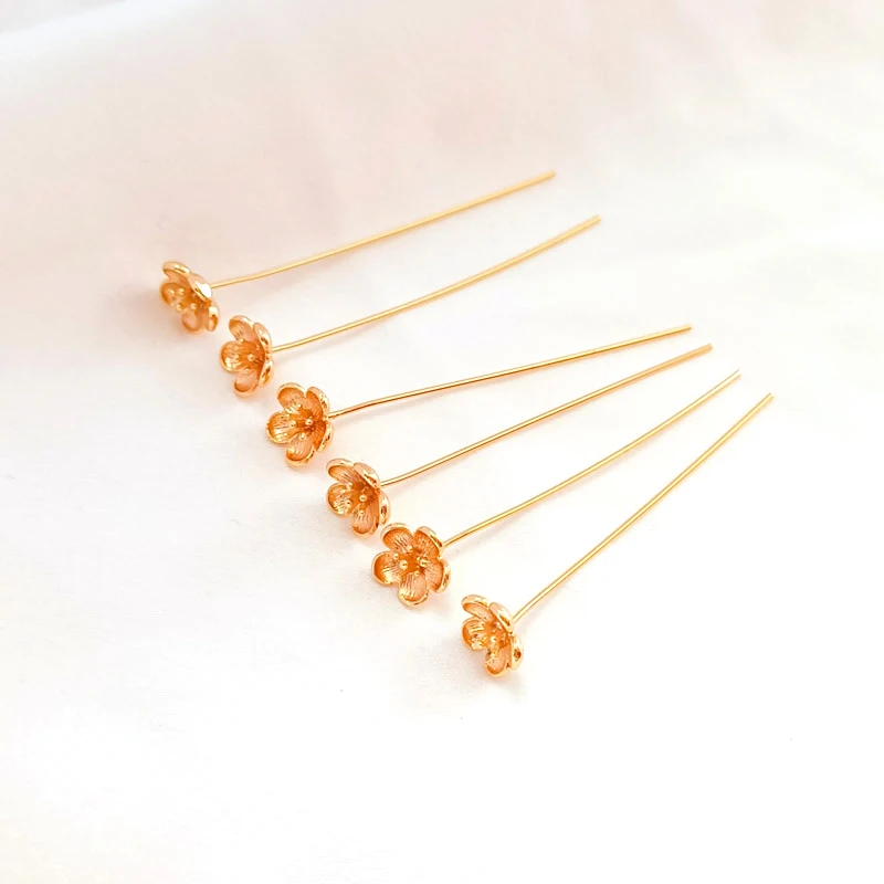 5pcs copper clad Gold Flower T-shaped needle DIY hand jewelry hair jewelry bracelet earrings connecting accessories materials