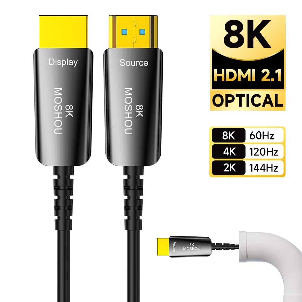 

MOSHOU 8K HDMI Fiber Optic Cable 48Gbps Ultra High Speed HDMI 2.1 Cable 8K60Hz 4K120Hz 2K144Hz Dynamic HDR HDCP 2.2 & 2.3 eARC