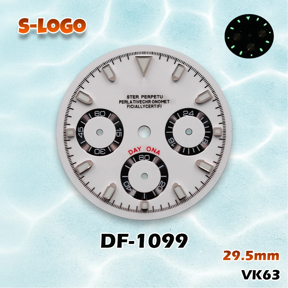 Versatile Panda Chronograph Dial 29.5mm for VK63 | Green Luminous, S Logo | Men's Watch Modification Accessories