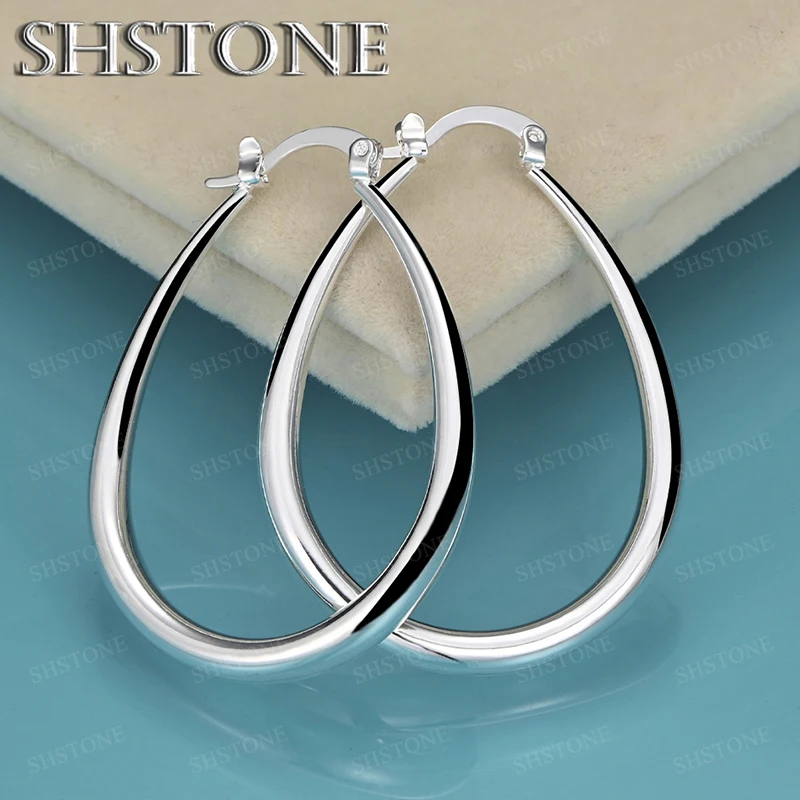 

Hot New 925 Sterling Silver Smooth Droplet Hoop Earrings For Women Charm Wedding Engagement Party Simple Jewelry Accessories