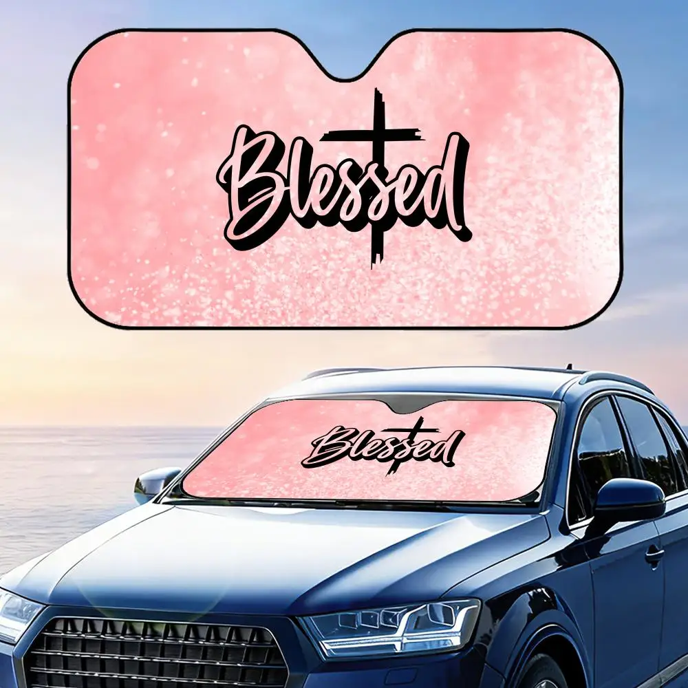 

Pink Glitter Blessed Sun Visor Foldable Universal Car Windshield Sun Shade UV Protection Heat Insulation Foldable Cover
