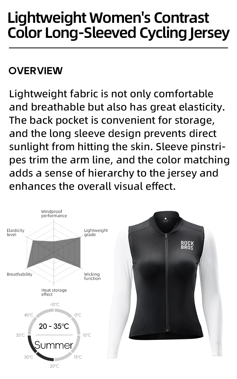 ROCKBROS Weibliches Radsporttrikot Leicht atmungsaktiv Lange Ärmel Radsporthemd Weich Hohe Elastizität Trikot Frauen Radsportkleidung – Detail 2