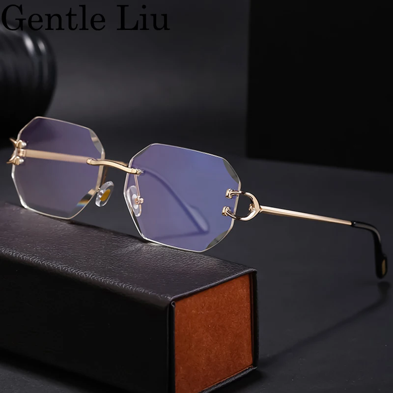 Vintage Square Rimless Sunglasses Men 2024 Luxury Brand Frameless Sun Glasses For Male Small Metal Frame Eyewear Shades UV400