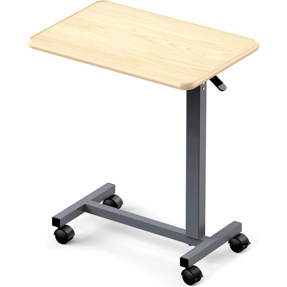 

Adjustable Overbed Table with Wheels, Bedside Rolling Table, Pneumatic Height Adjustment, Hospital Bed Table on Wheels, S
