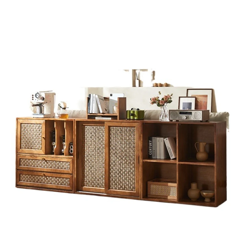 

Nordic retro multi-functional integrated solid wood free combination cabinet living room storage bookcase locker floor locker