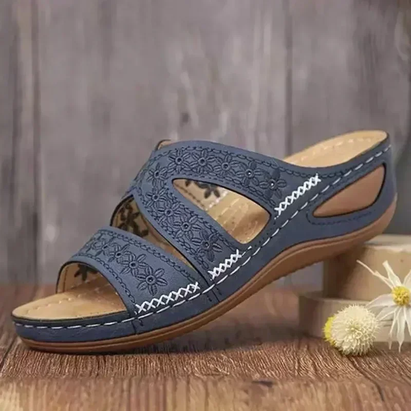 2024 Summer Women Wedge Sandals Premium Orthopedic Open Toe Sandals Vintage Anti-slip Leather Casual Female Platform Retro Shoes image 5