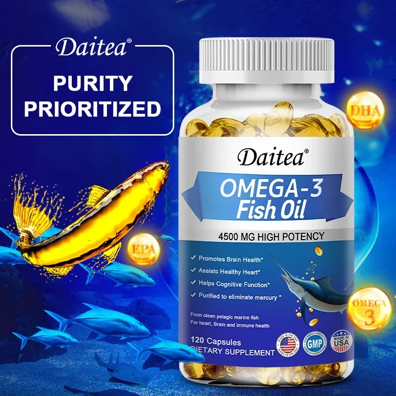 Omega 3 Fish Oil - Non-GMO, Gluten-Free Fish Oil Supplement with EPA & DHA Fatty Acids, Vitamin C - Immunity, Cognition, Heart