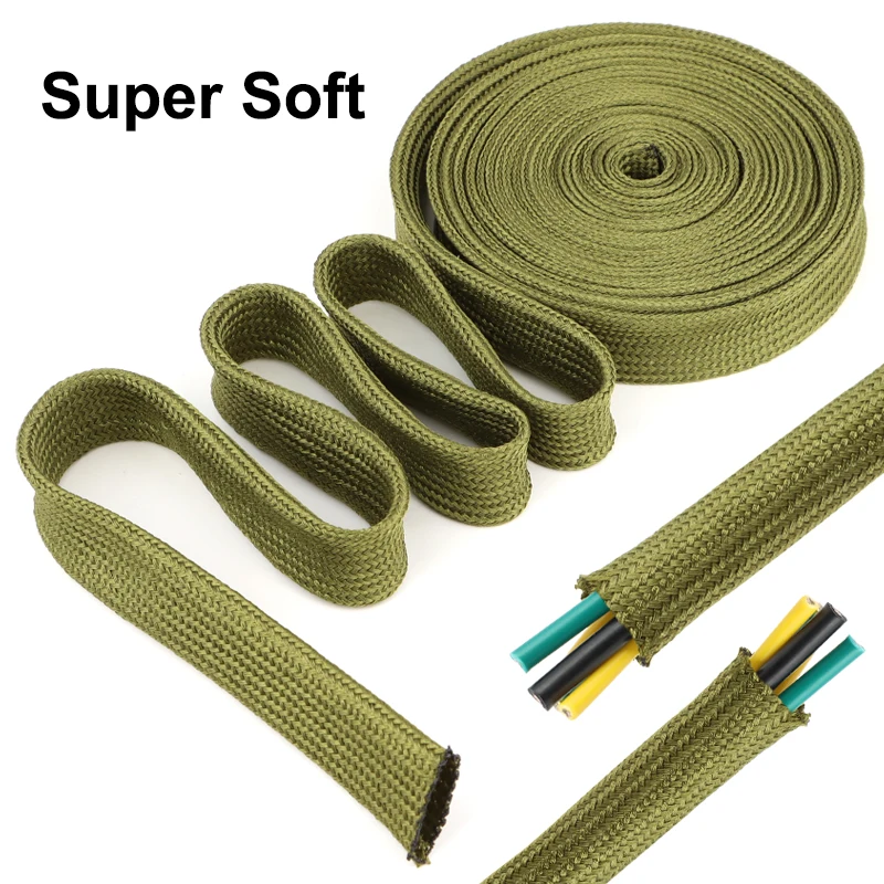 Полиамидная кабельная муфта, черный армейский зеленый 2,5 мм ~ 60 мм, мягкая плотная плетеная изоляционная проволока высокой плотности, защитная оболочка