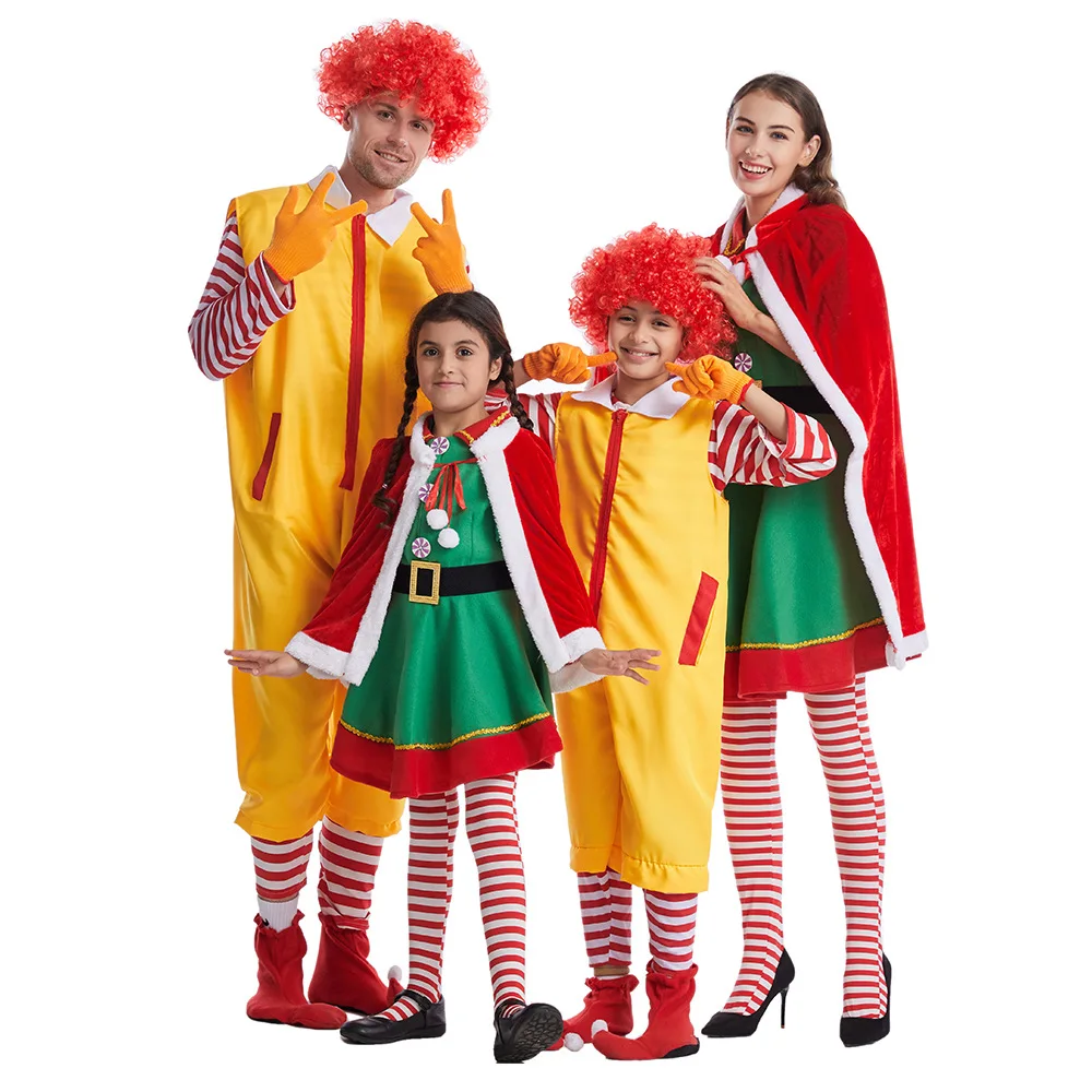 Christmas Cosplay Parent-Child Clown Costume Props Party Stage Performance Fastfood Yellow Clown Clothing for Kids