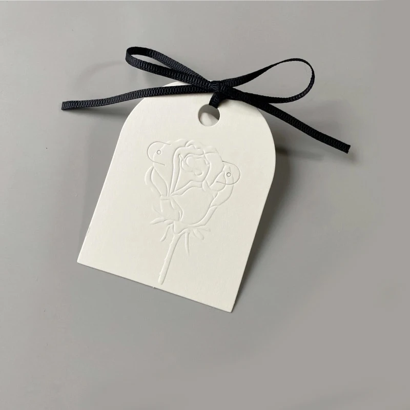 White Semi-Circle Embossed Rose Hair Clip Earring Display Cards with Bow 50Pcs Kraft Paper Jewelry Packaging DIY Small Business