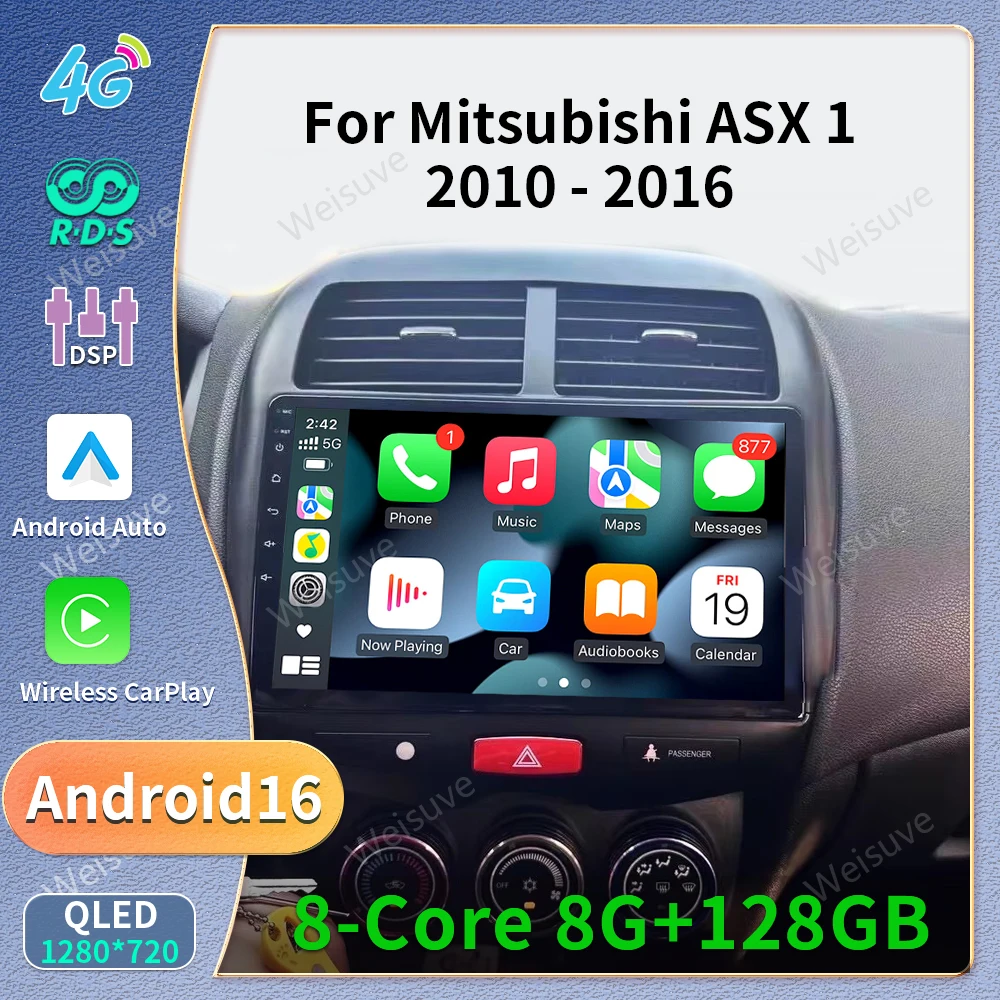 Android 16 Carplay For Mitsubishi ASX 1 2010 2011 2012 2013 2014 2015 2016 GPS Car Radio Multimedia Video Player 2din DVD Stereo