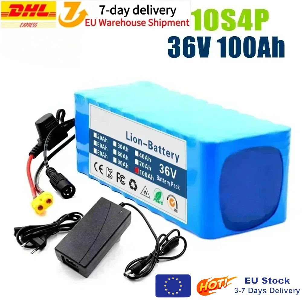 Batteria 36V 10 s4p 100Ah batteria 1000W batteria ad alta potenza 42V 100Ah con fusibile BMS/30A + caricabatterie 42V 2A