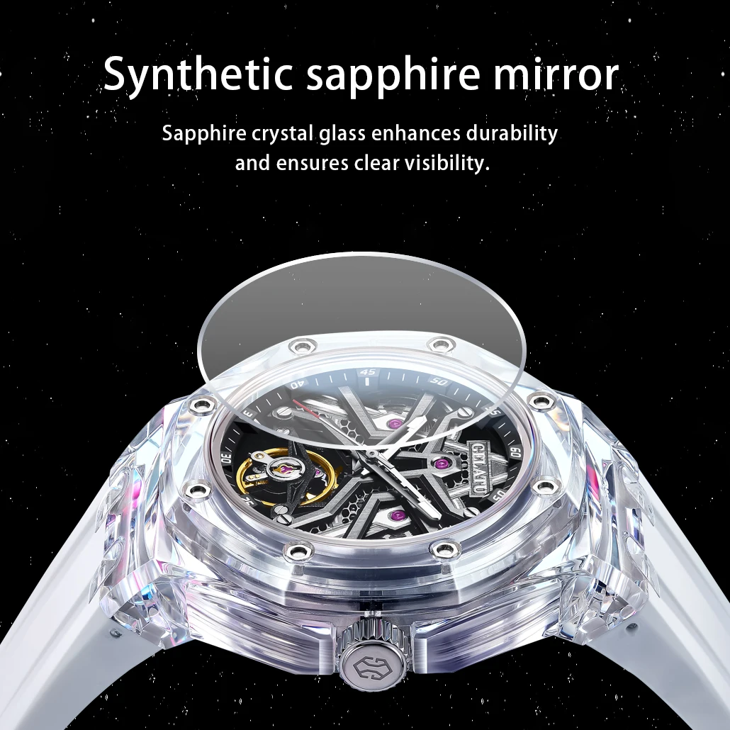 GELATU 8002 Hohl Herren Automatische Mechanische Uhr Top Luxus Transparente Lünette Silikon Wasserdichte Uhr Neue Männer Sport Uhr