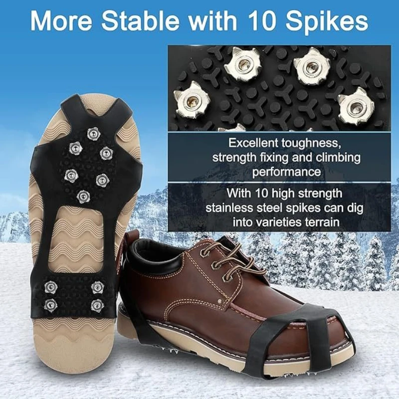 10‑Teeth Silicone Ice Cleats Anti‑Slip Snow Shoe Covers Ice Grippers for Outdoor Climbing Mountaineering Walking