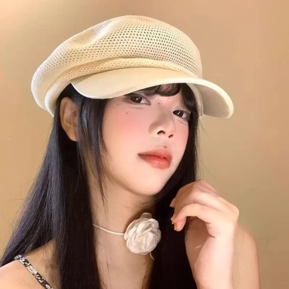 

Ins Korean Hollow Knitted Beret Y2k Breathable Painter Berets Thin Versatile Beanie Cap Female