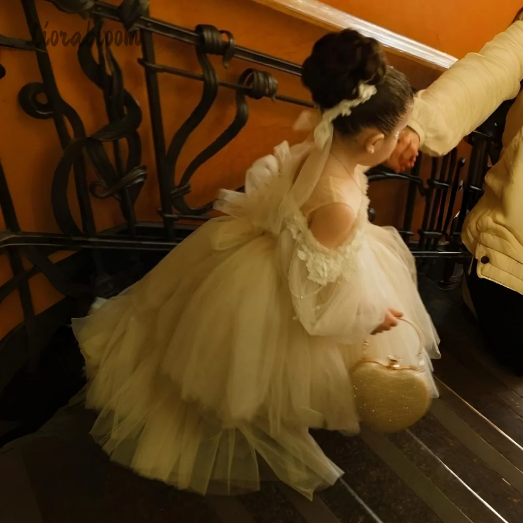 

Customized Flower Girl Dress Off-the-Shoulder Layered Tulle Dress Wedding Party Attire свадебное платье