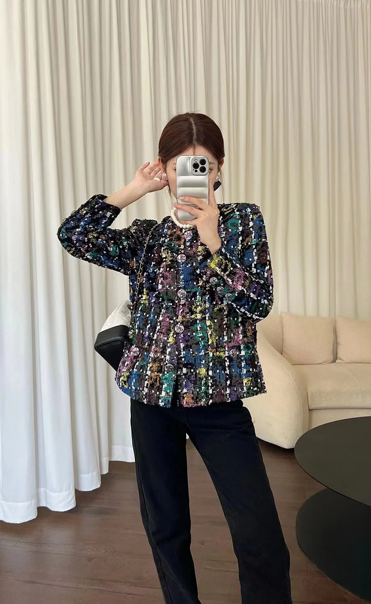 

Женское твидовое пальто с цветными блестками, новинка, Осень-зима, 2023