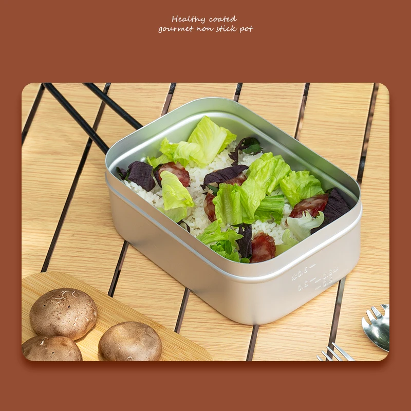 Large Aluminum Lunch Box with Bamboo Cover, Leakproof, Reusable Food Container for School, Office, Camping, Picnics