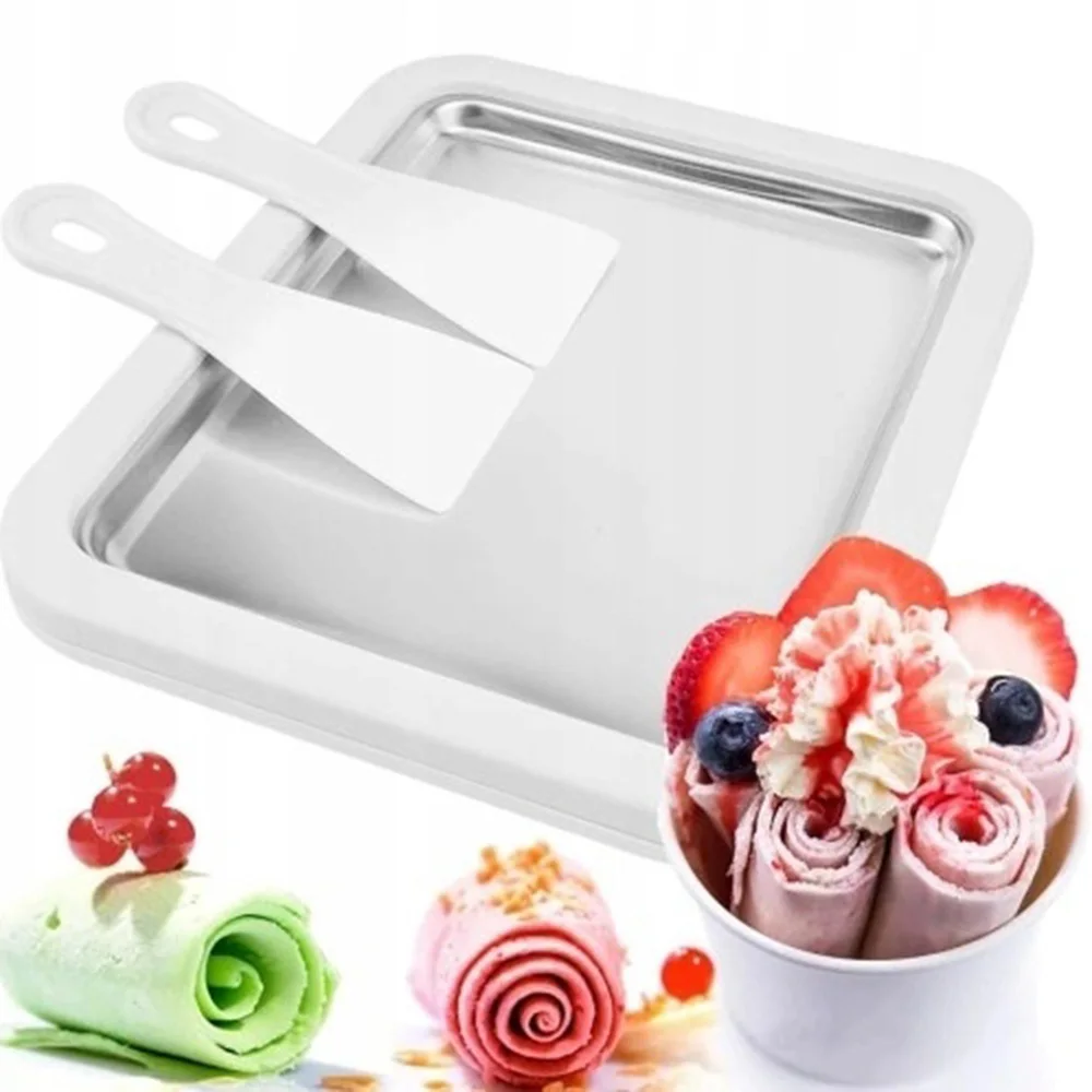Máquina Portátil para Hacer Helados en Rollo, Placa Fría de Acero Inoxidable con 2 Espátulas para Cumpleaños Infantiles y Sorbetes Familiares