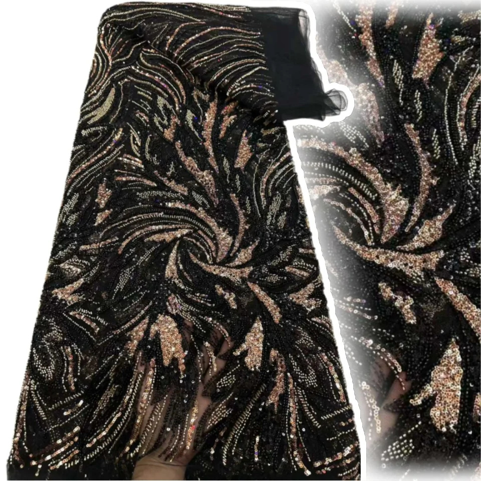 

Роскошная африканская кружевная ткань ручной работы с бисером 2026, зеленая нигерийская французская тюлевая кружевная ткань с пайетками для пошива свадебных и праздничных платьев 2419