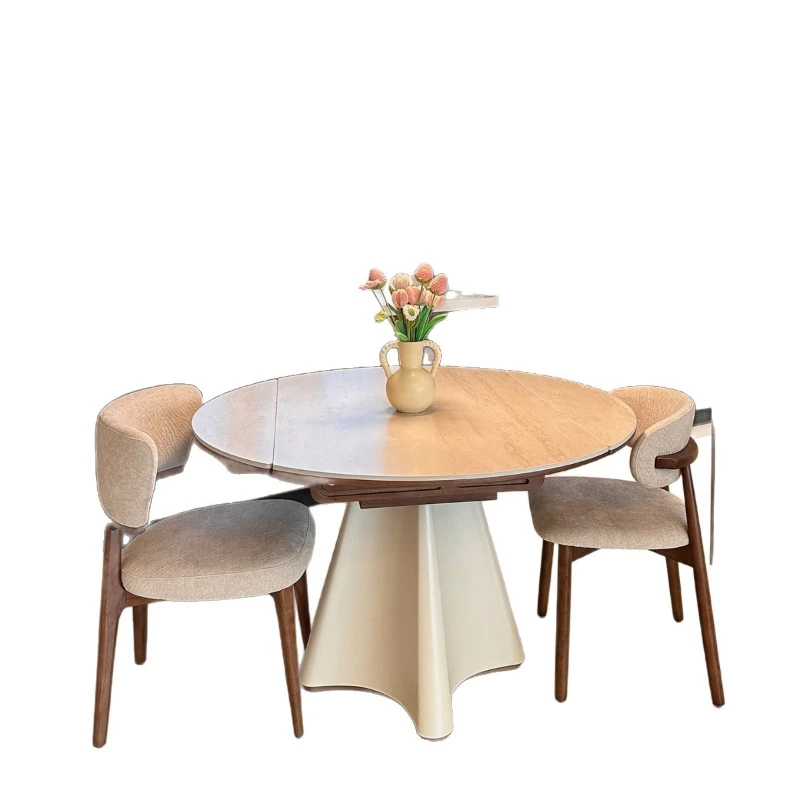 

Medieval cream wind rock slab dining table, variable household solid wood French simple and advanced