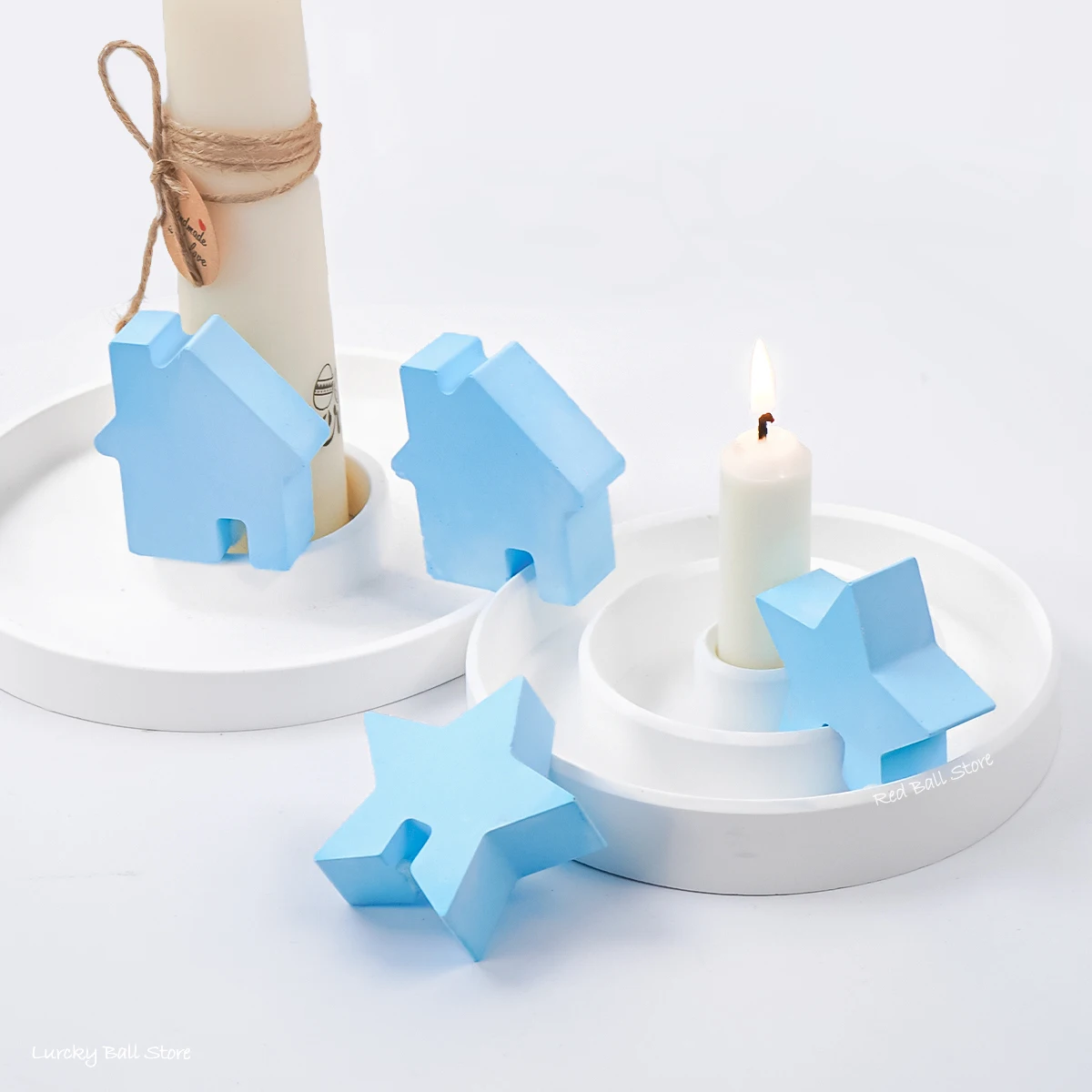 Star Ornament Candle Holder Silicone Mold Handmade House Candlestick Molds DIY Plaster Resin Making Tools Eid Decor Home Crafts