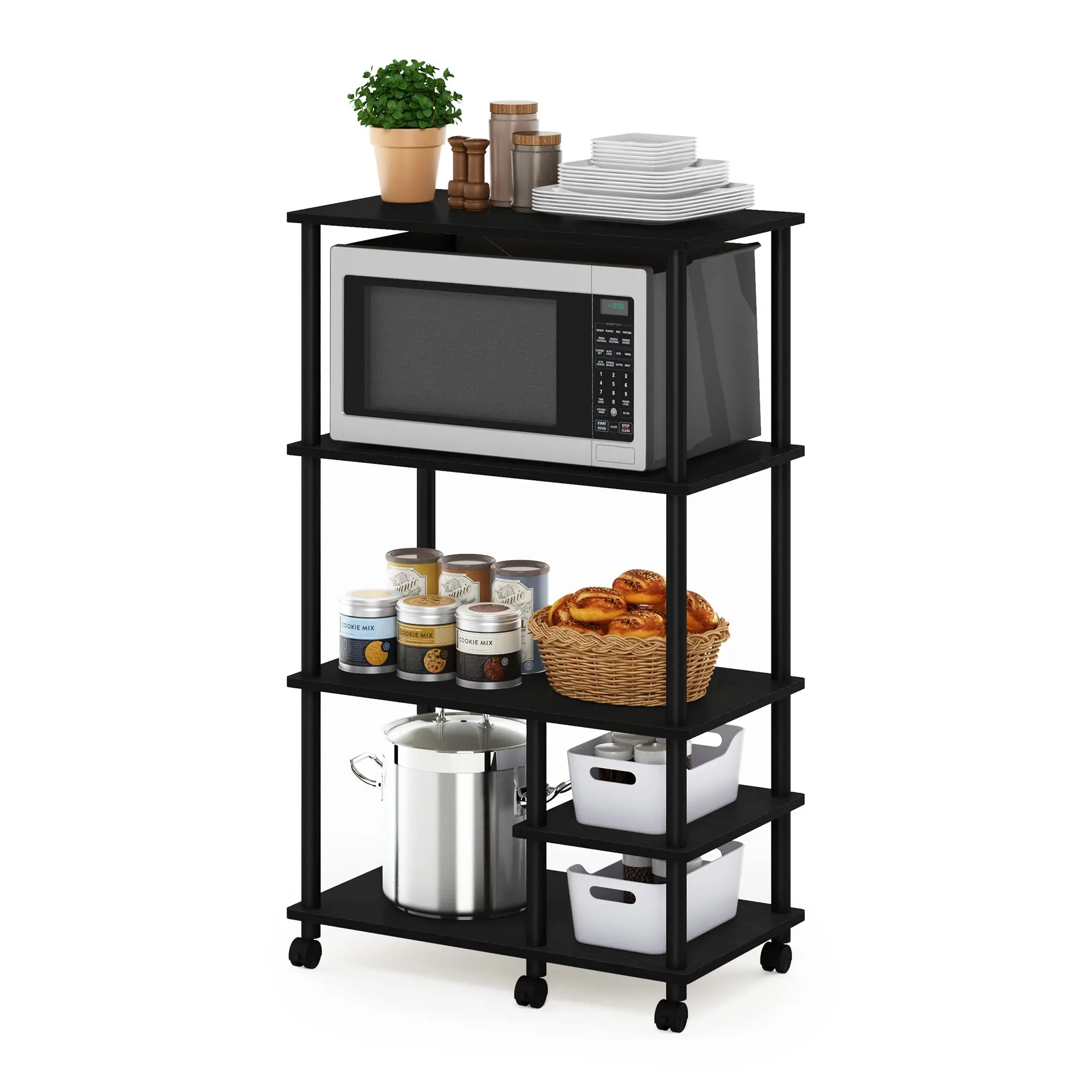Turn-N-Tube 4-Tier Tooll Kitchen Storage Shelf Cart, Americano/Black