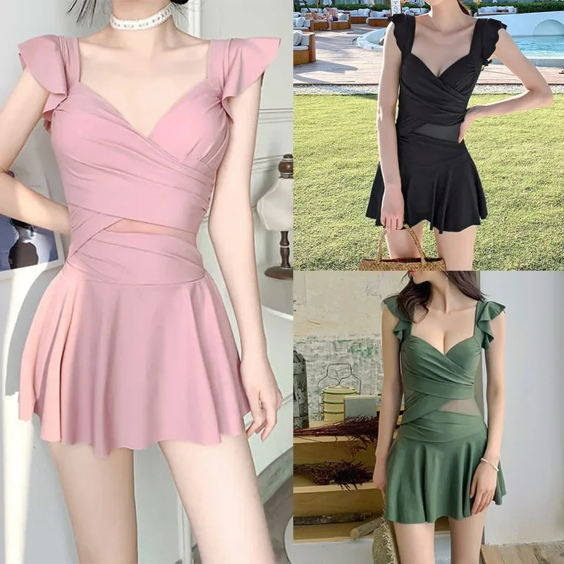 Maiô feminino de uma peça com parte inferior, cor sólida, decote em v, armação, manga curta, roupa de banho, roupa de praia, monokini