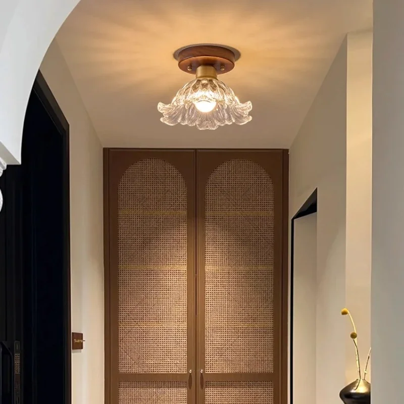 

New Chinese corridor aisle light, medieval style, French retro walnut, light luxury glass entry, entrance light balcony light