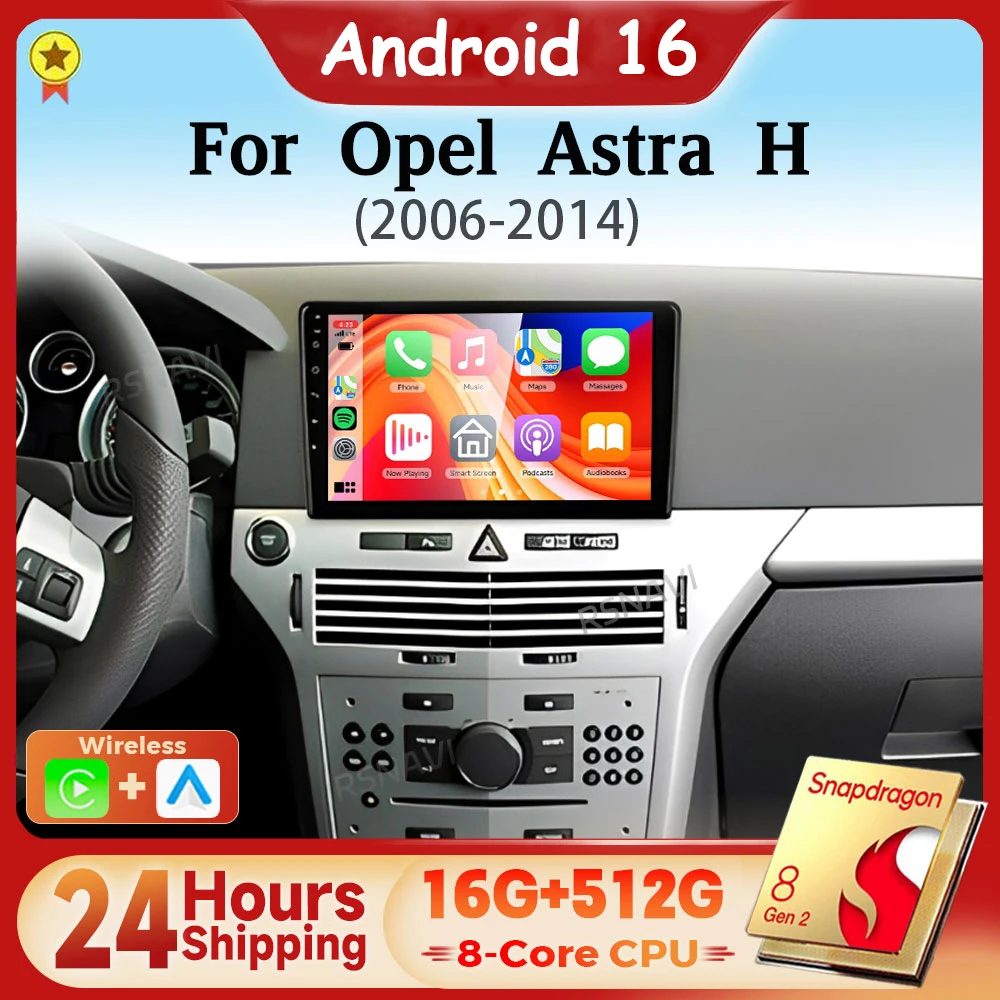 Android 16 Qualcomm Carplay Auto 2K Screen Car Radio Multimedia Player For Opel Astra H 2006 - 2014 DSP 2din Autoradio Head Unit