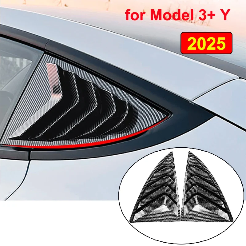 

2PCS Side Window Louver Cover Sport Style For Tesla Model Y Juniper 2025 Model 3 Highland 2024 Rear Window Spoiler Shutter Cover