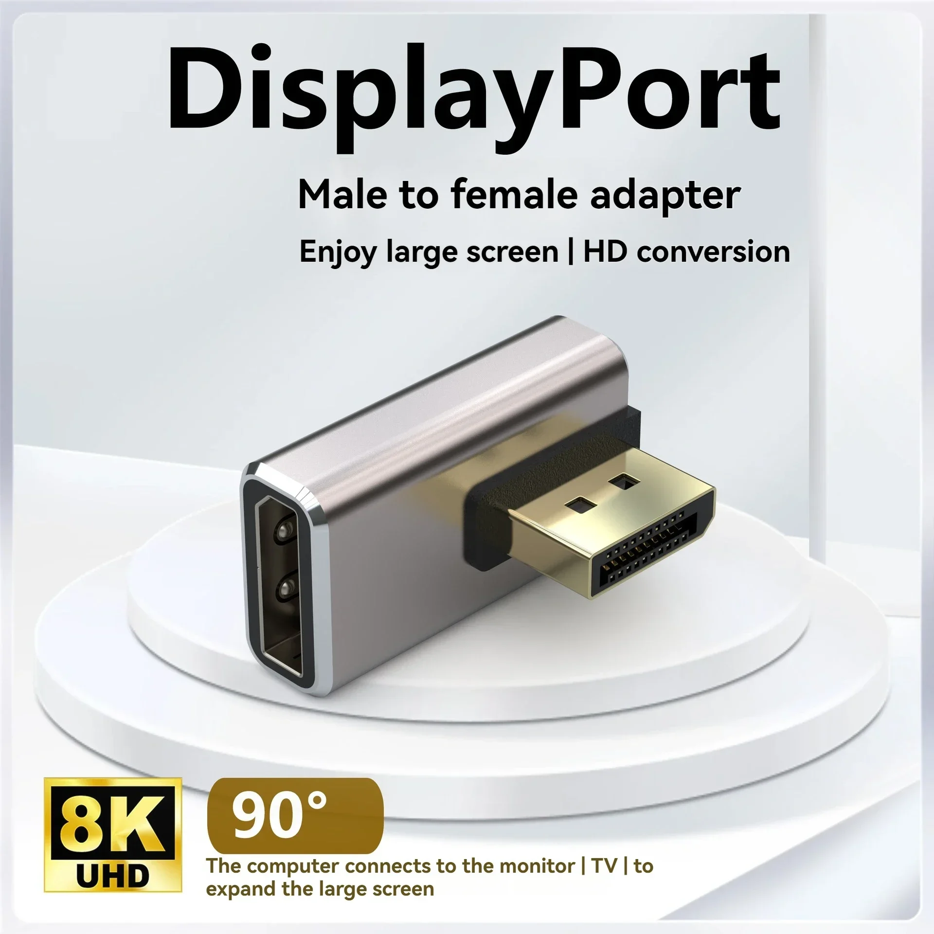 DP męski na żeński 90 stopni kąt prosty kolanko komputerowy wyświetlacz karty graficznej konwerter Displayport 4K144hz HD głowica kierownicza 8k