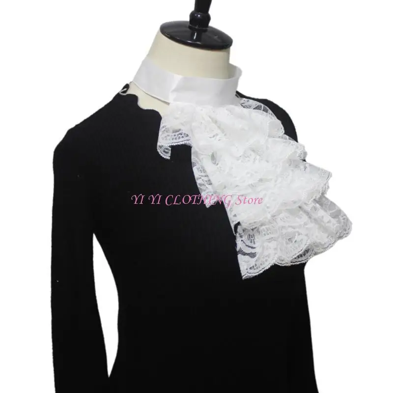 

N5KF Women Jabots Collar Wrist Cuffs Detachable Ruffled Collar False Collar Exotic Role Play Neck Collar Nightclub Collar