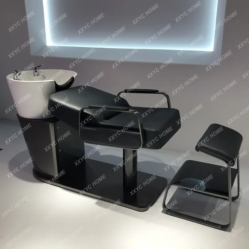 Net Hair Saloon Dedicated Stainless Steel Hairdressing Flushing Bed Lying Half Hair Salon Ceramic Basin