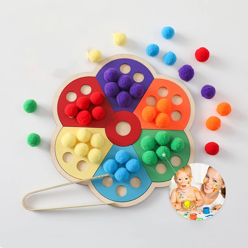 Jouet Montessori en bois en forme de fleur, planche arc-en-ciel pour enfants, éducation des motricité Fine, tri des couleurs, cadeau sensoriel pour enfants
