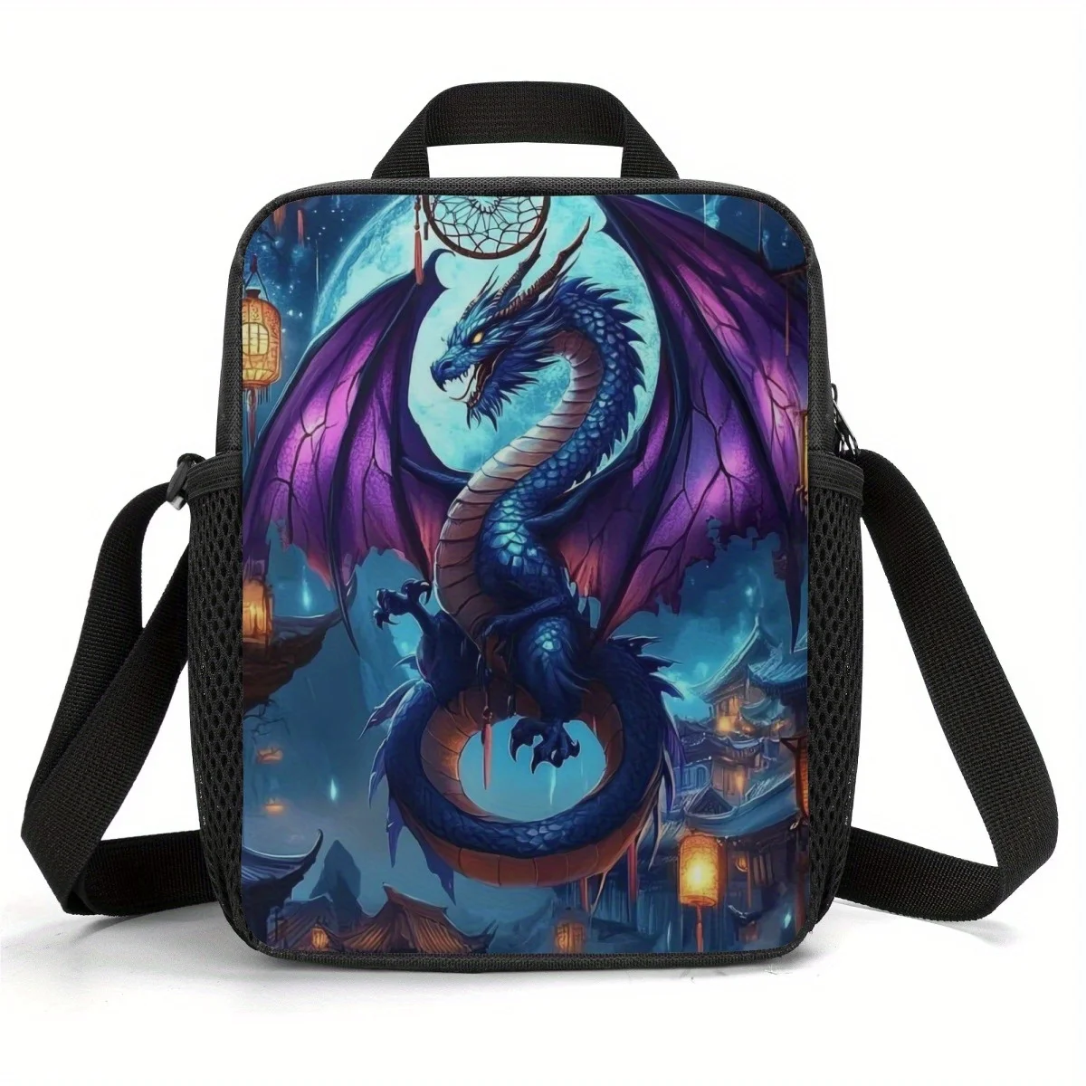 Insulated Lunch Tote Featuring a Shoulder Strap, Vibrant Colorful Dragon Design, Versatile Cooler Bag, Safe for Non-Food Contact