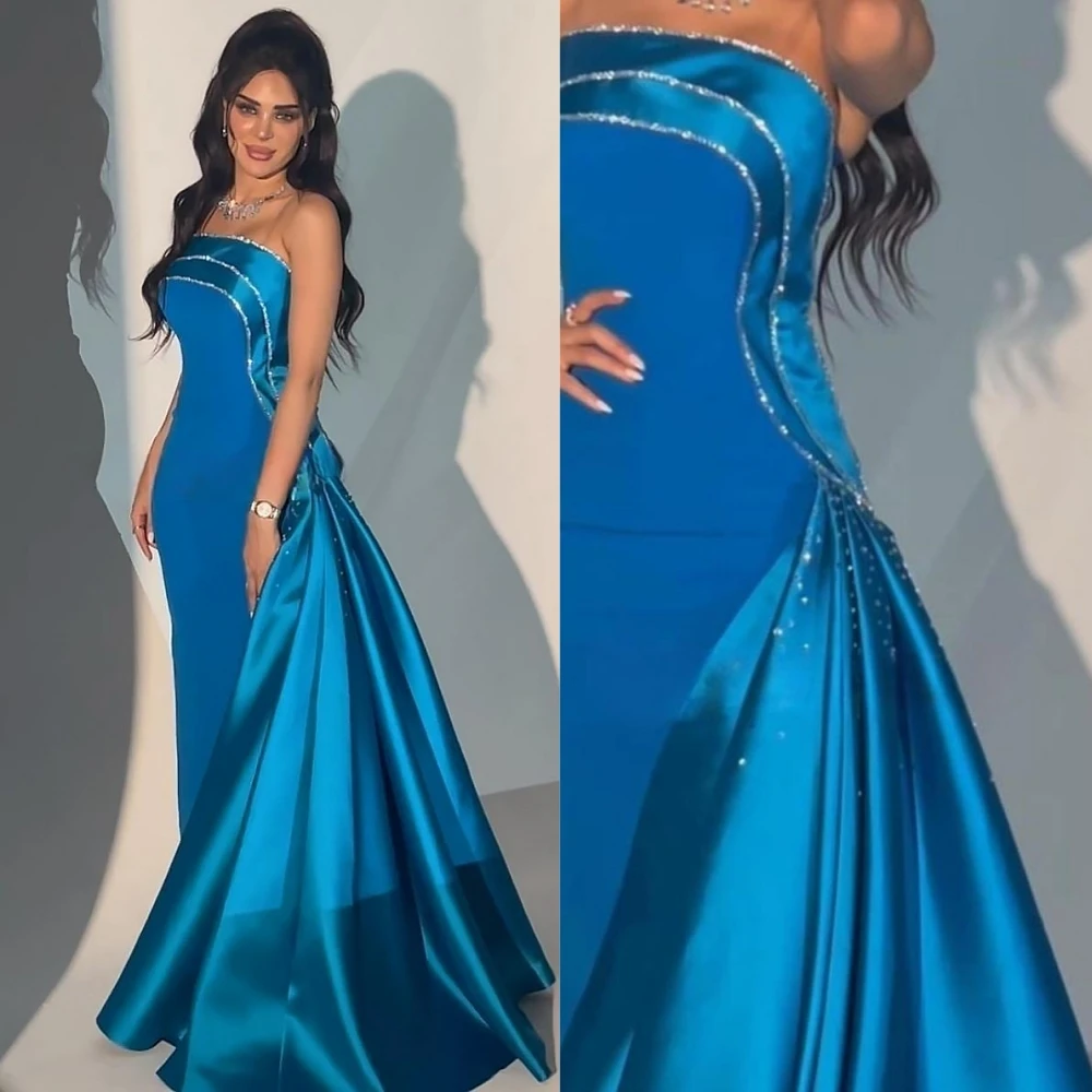 Customized  with Slit Fashion Strapless Sheath Party Dress Floor Length Sleeveless s Sequin Formal Evening Gowns 이브닝드레스