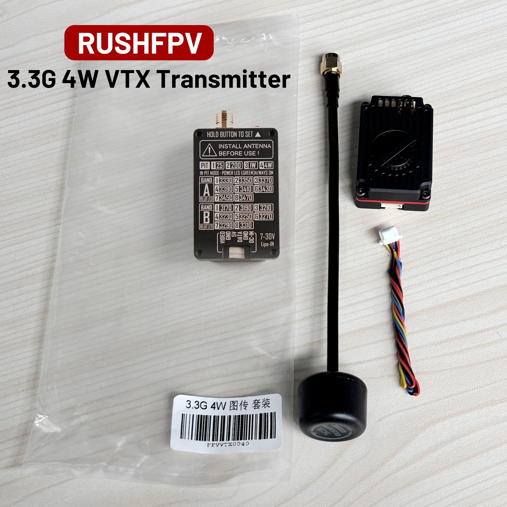 

Модуль видеопередатчика RUSHFPV 3.3G 4W VTX 3170-3470 МГц и приемник видеосигнала 3.3G Goggles VRX для FPV-дронов дальнего радиуса действия